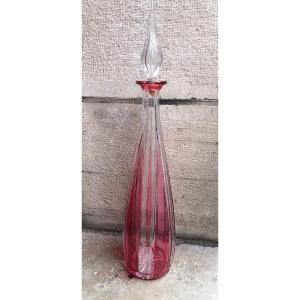 Carafe en Cristal Taillé doublé Rouge,XXème Siècle 