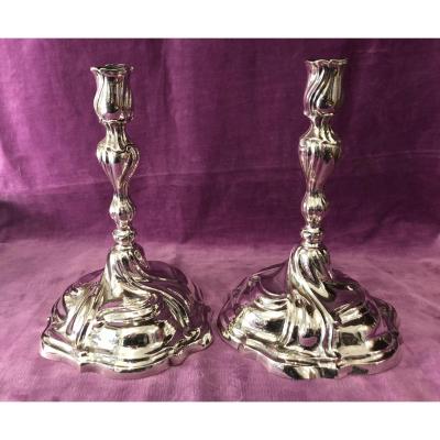 Pair Of Silver Candlesticks, Augsburg, Seventeenth Century