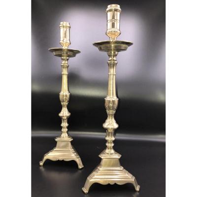 Pair Of Candlesticks, Bronze, XVIIth Century