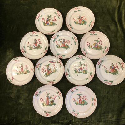 Series Of 11 Plates, Earthenware, Islettes, XIXth Century