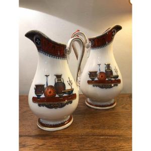 Pair Of Pitchers, Staffordshire, Porcelain, XIXth Century