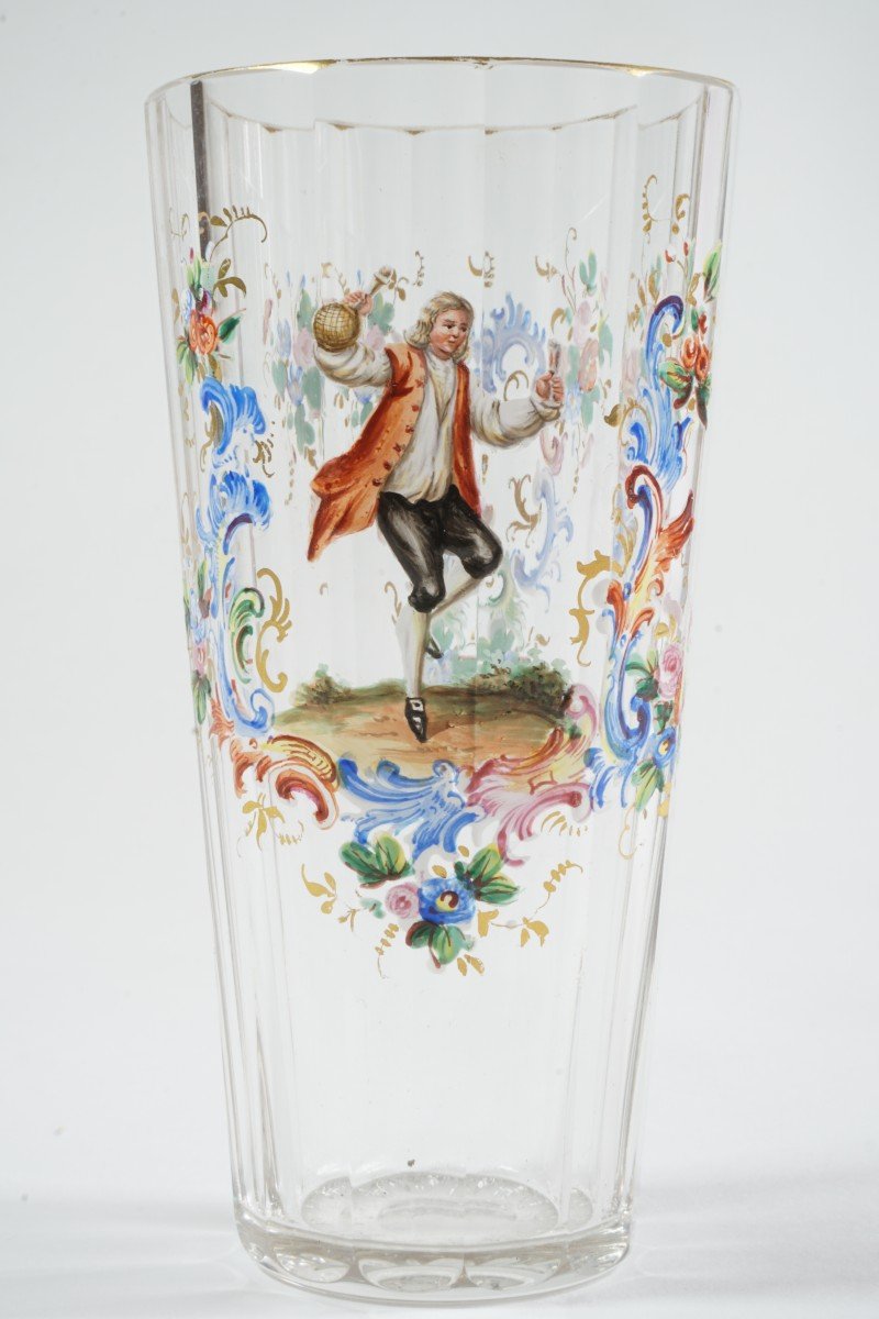 6 verres émaillés décor 18° siècle cristal de Bohème Lobmeyr Vienne ?-photo-2