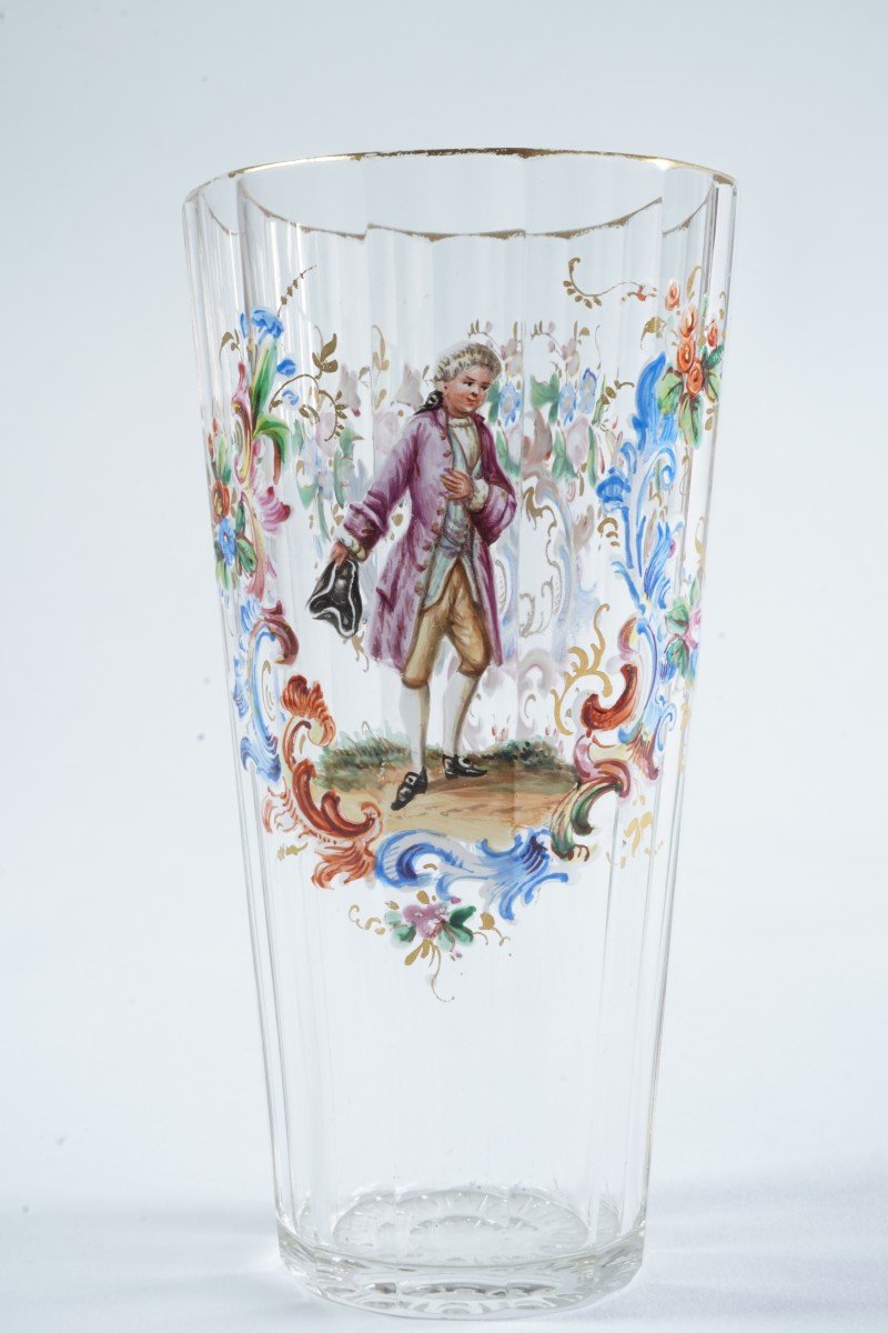 6 verres émaillés décor 18° siècle cristal de Bohème Lobmeyr Vienne ?-photo-3