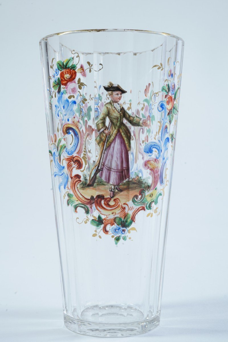 6 verres émaillés décor 18° siècle cristal de Bohème Lobmeyr Vienne ?-photo-5