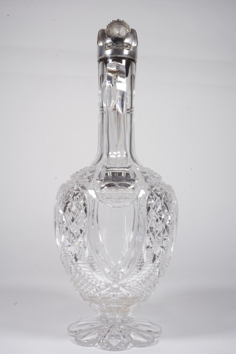 Ewer, Baccarat Crystal Carafe And Silver Metal XIX-photo-2