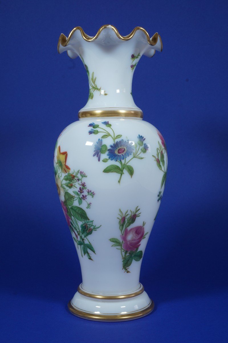 Vase cristal d' opale, opaline peint de fleurs XIX,  Baccarat?-photo-4