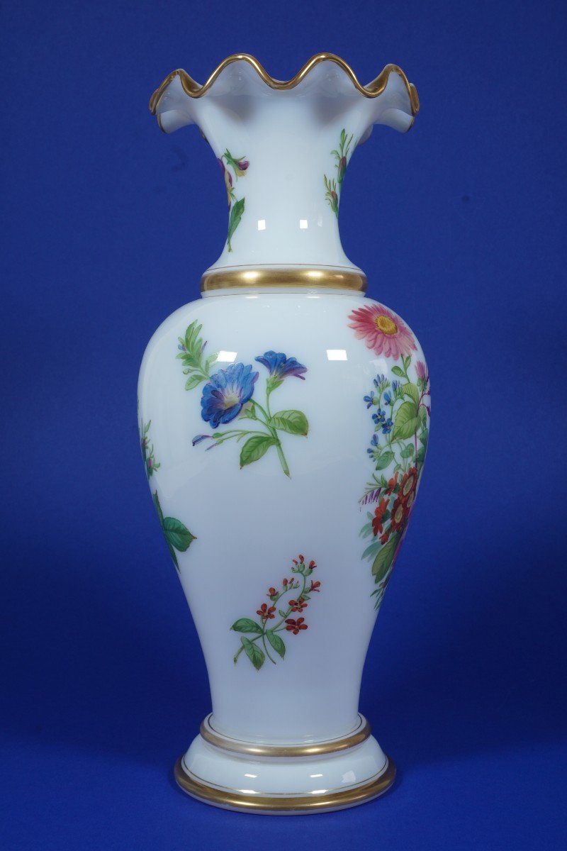 Vase cristal d' opale, opaline peint de fleurs XIX,  Baccarat?-photo-5