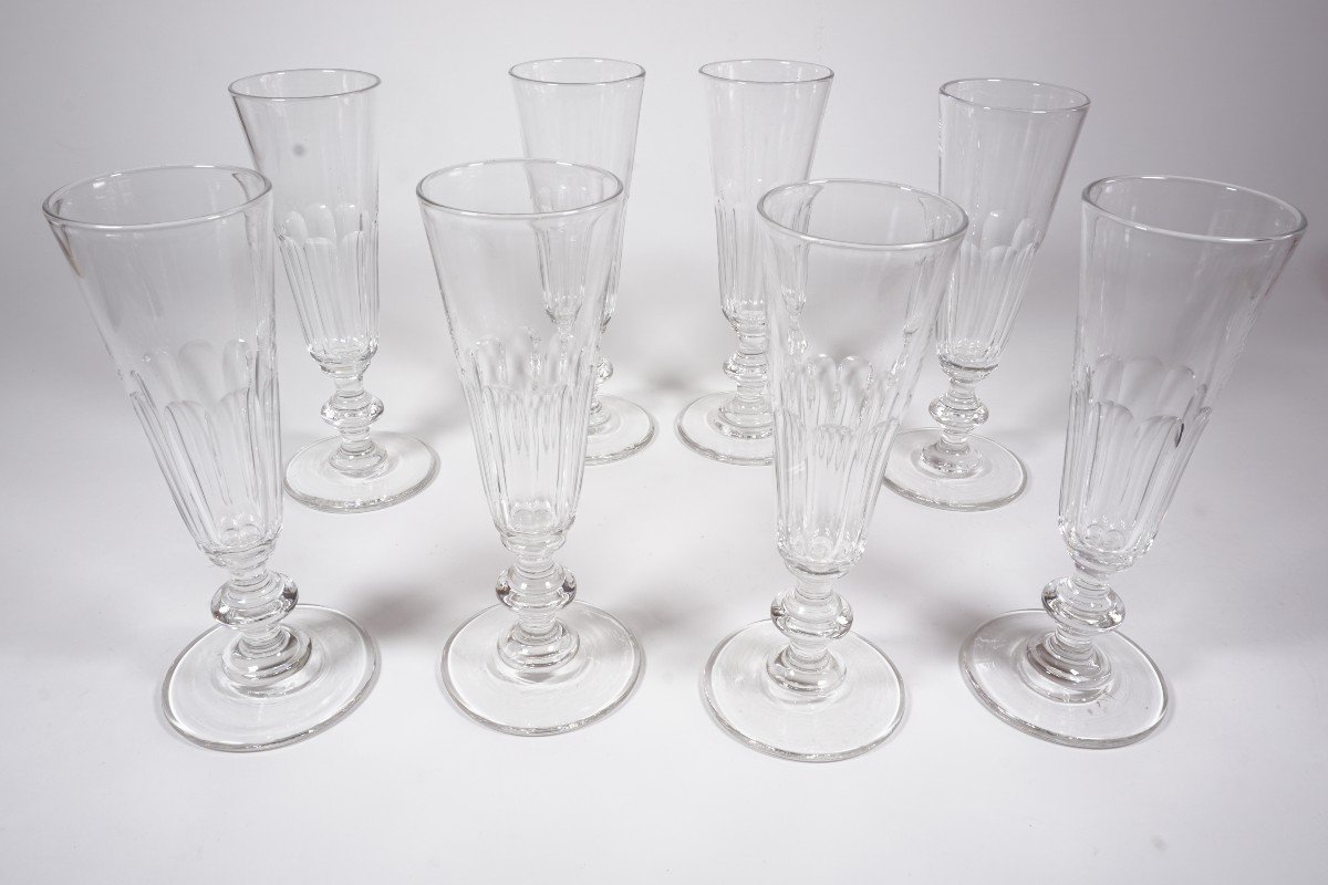 8 19th Century Crystal Champagne Flutes-photo-1