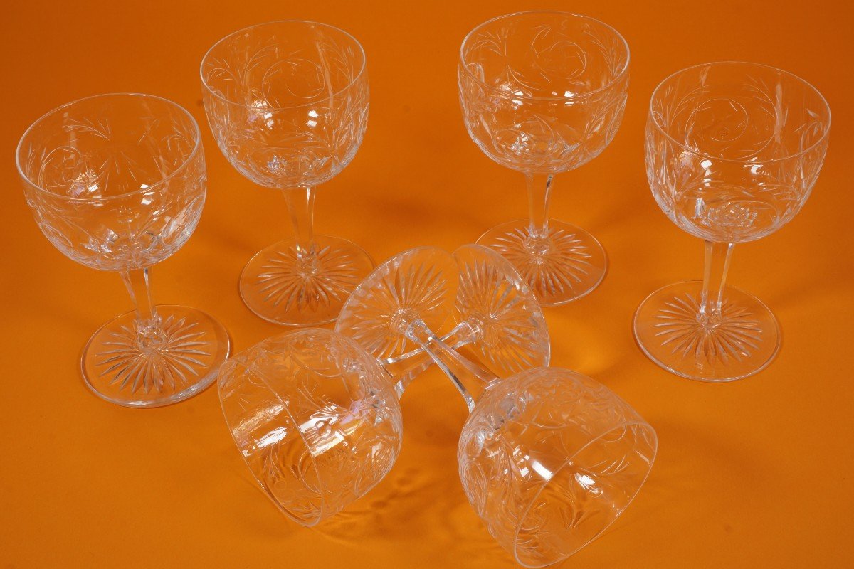 6 Baccarat Engraved Crystal Wine Glasses-photo-3