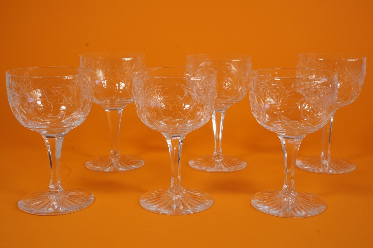 6 Baccarat Engraved Crystal Wine Glasses-photo-4