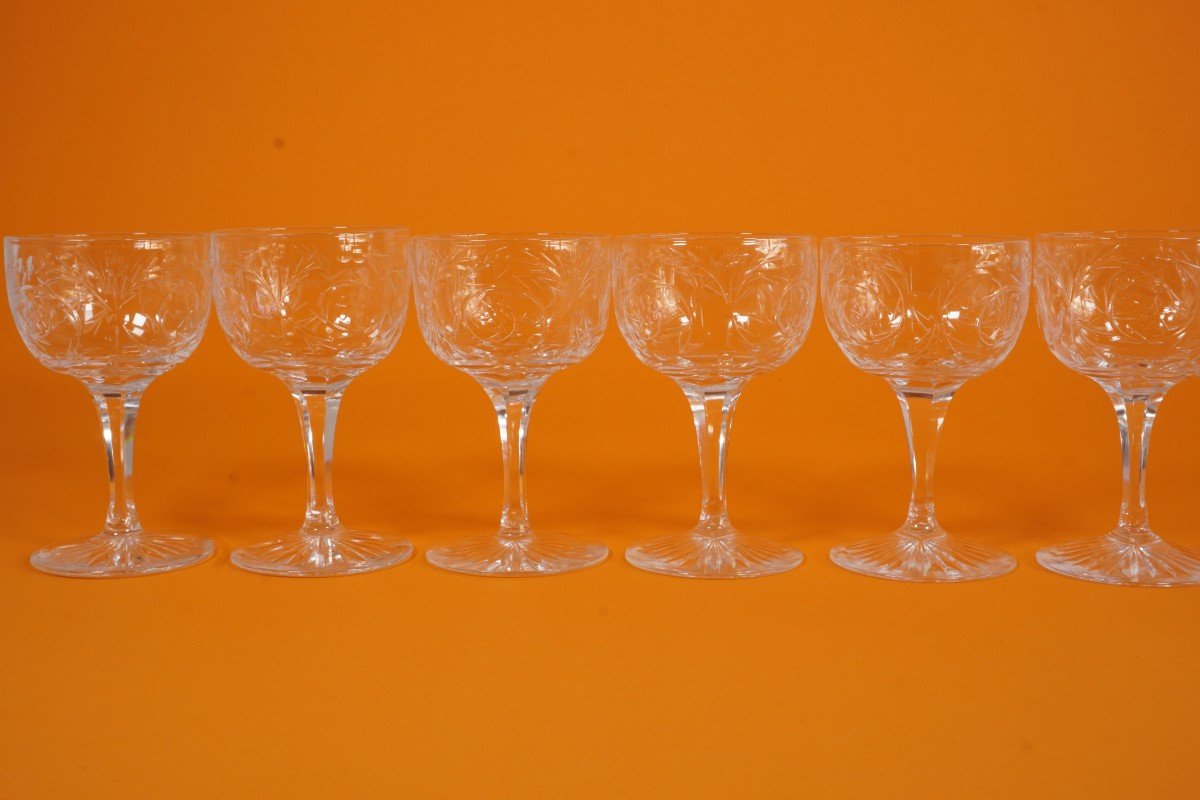 6 Baccarat Engraved Crystal Wine Glasses-photo-2