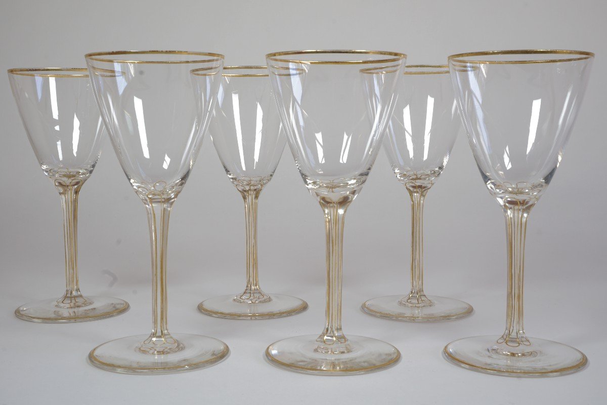 6  Golden Crystal  Wine Glasses Bohemia ?-photo-3