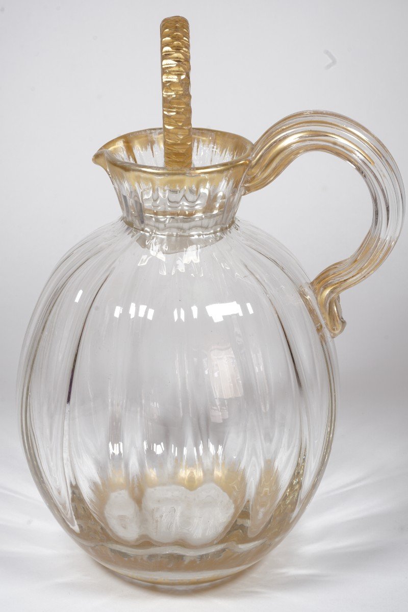 Carafe, Pitcher With Handle, Ewer Daum Glassware Signed Damon In Paris-photo-3