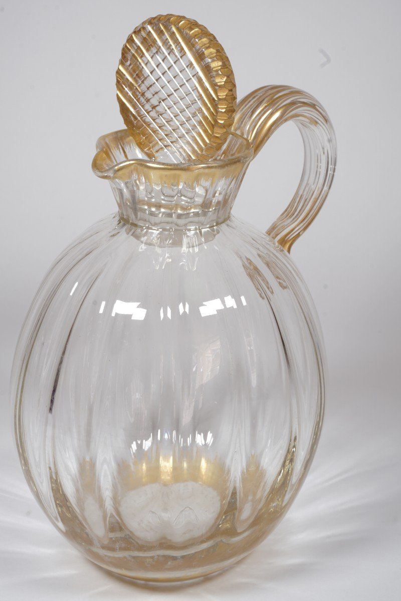 Carafe, Pitcher With Handle, Ewer Daum Glassware Signed Damon In Paris-photo-1