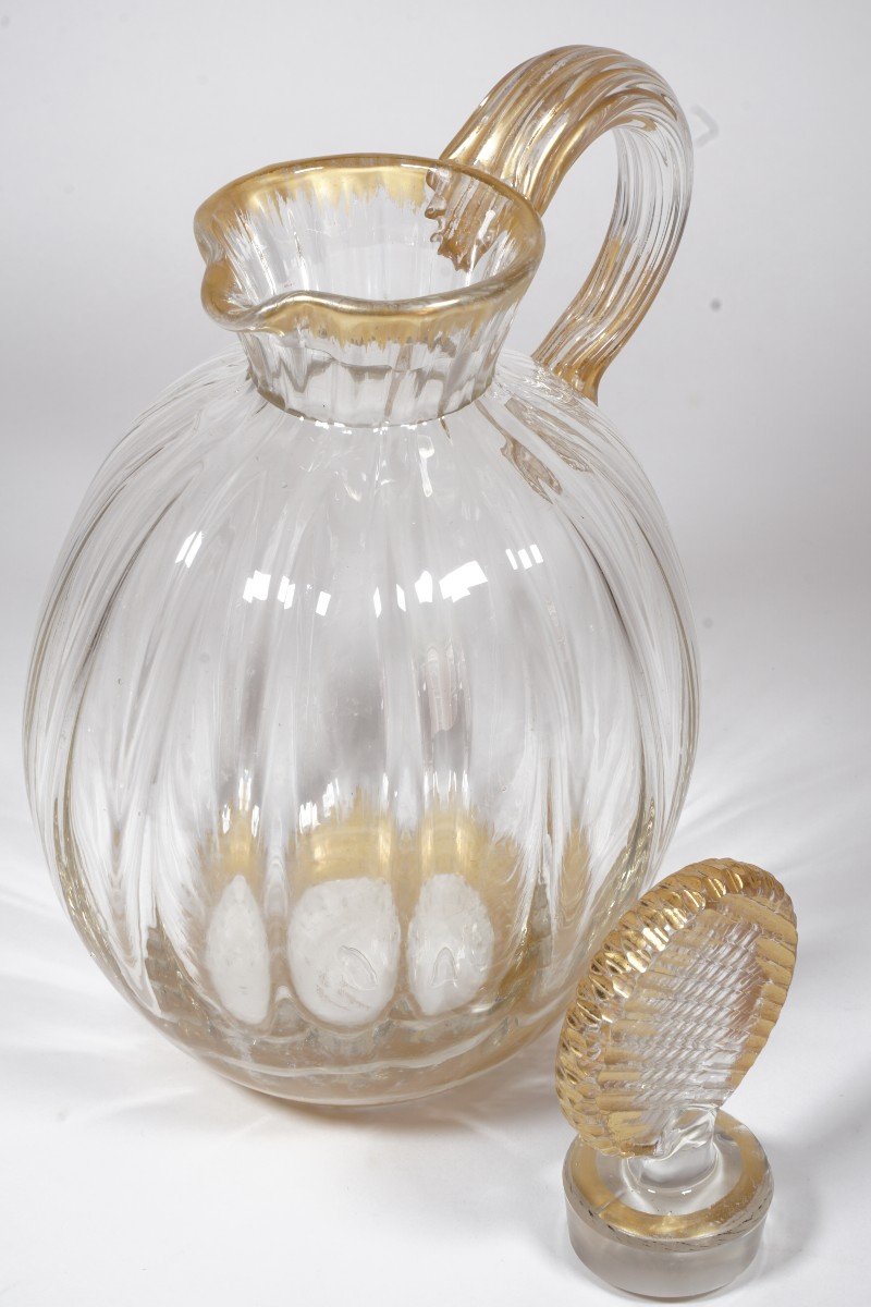 Carafe, Pitcher With Handle, Ewer Daum Glassware Signed Damon In Paris-photo-2