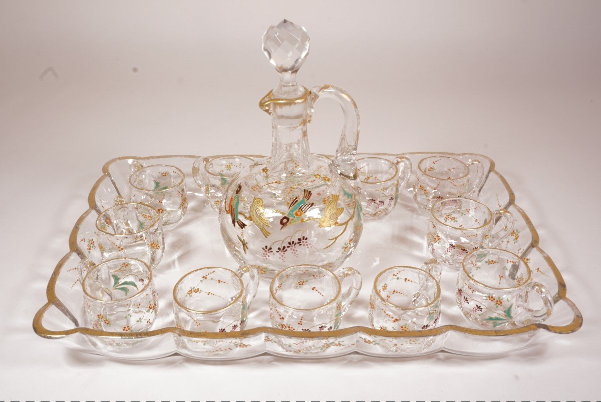 Service à liqueur cristal Baccarat ancien émaillé et doré