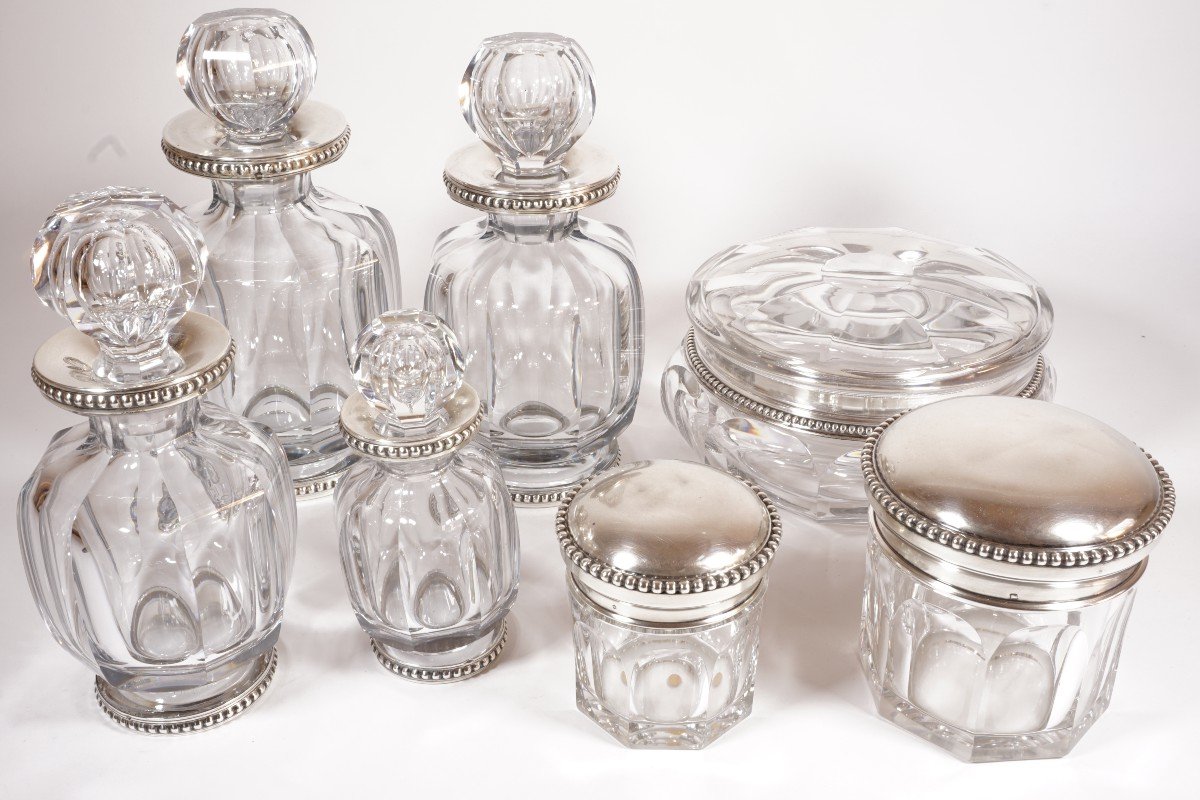 Toilet Set, Perfume Solid Silver Crystal Baccarat Malmaison