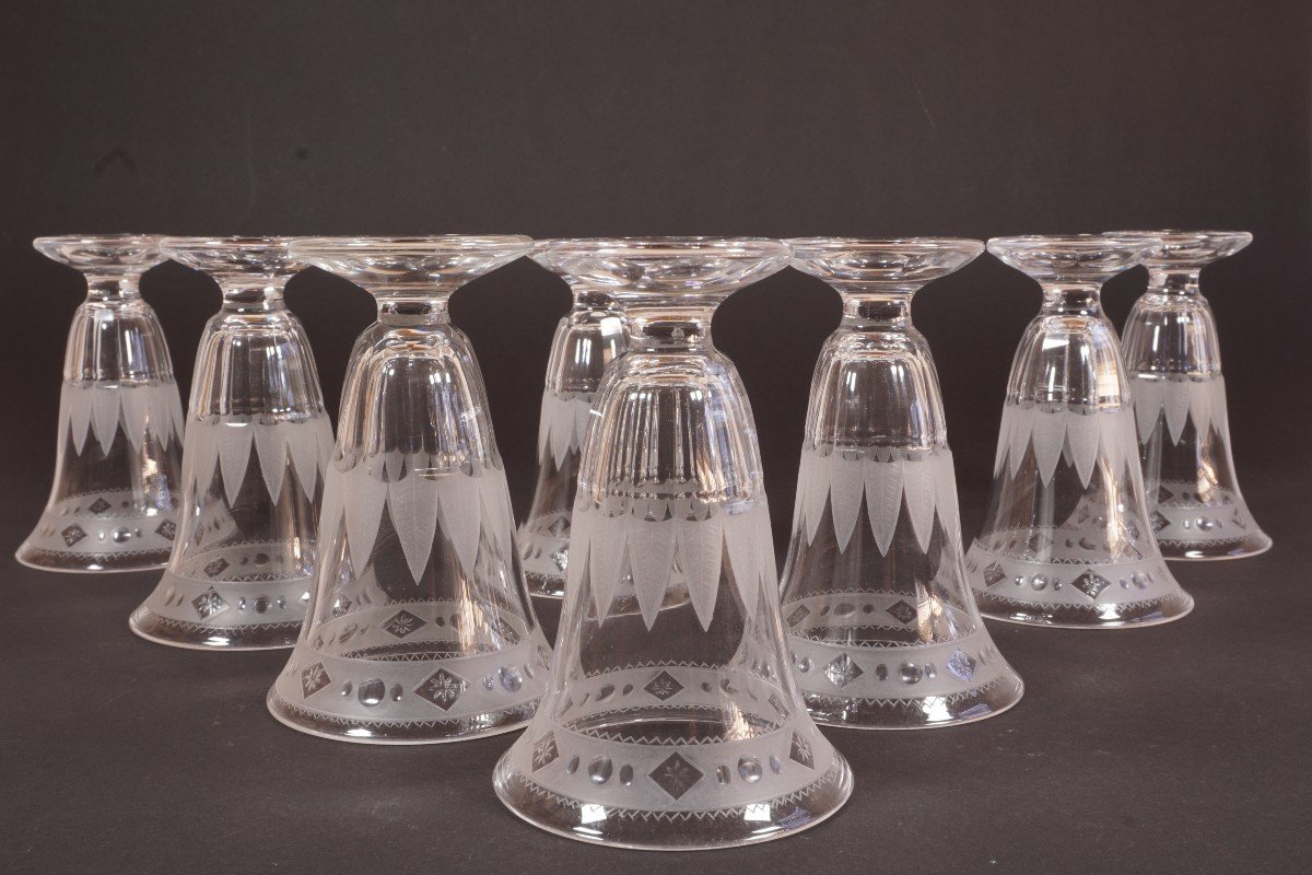 8 Antique Engraved And Cut Crystal Glasses 19th Century-photo-2