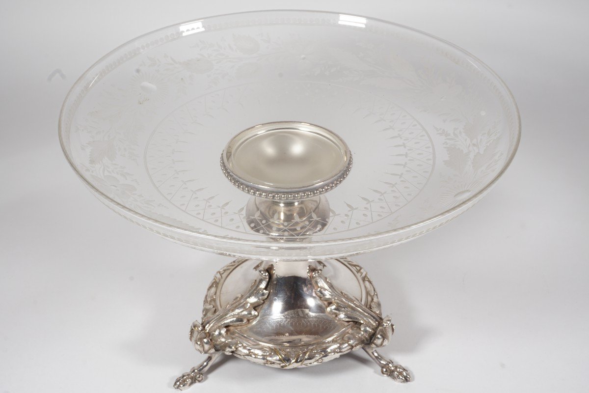 Decorative Engraved Crystal And Silver-plated Metal Bowl Cailar Bayard-photo-2