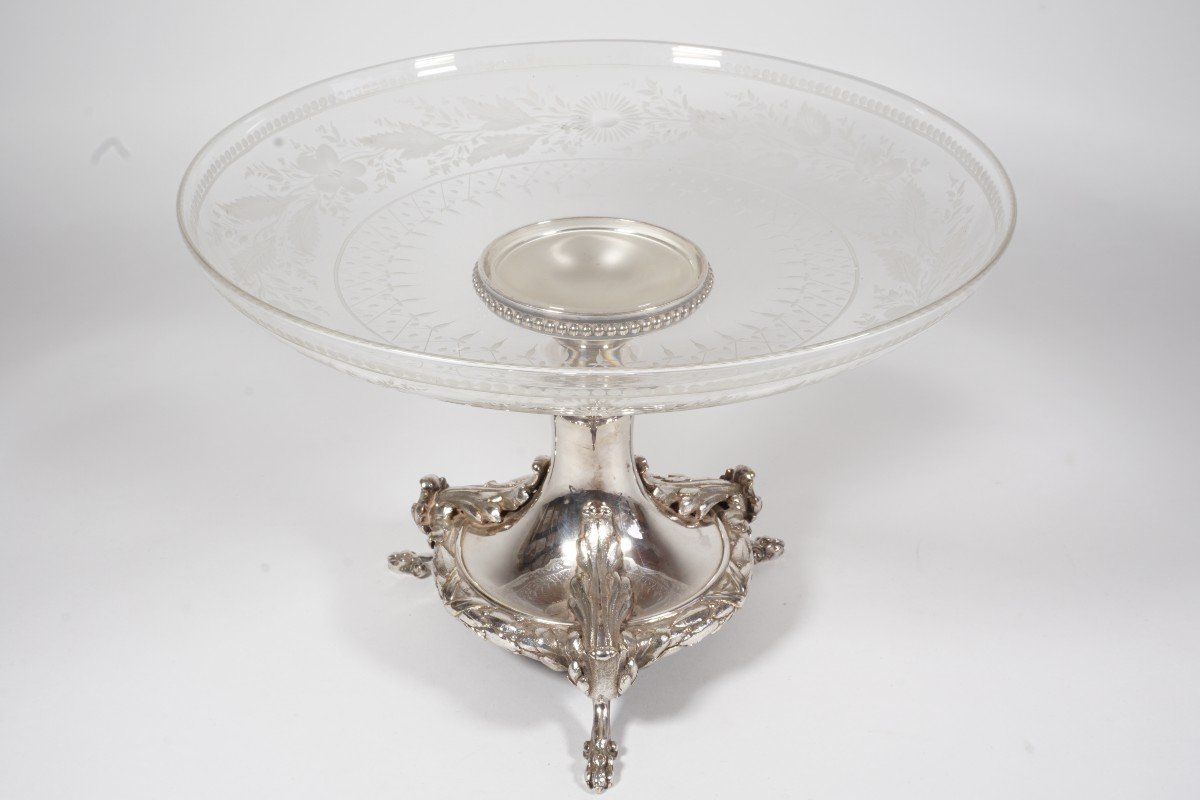 Decorative Engraved Crystal And Silver-plated Metal Bowl Cailar Bayard-photo-4