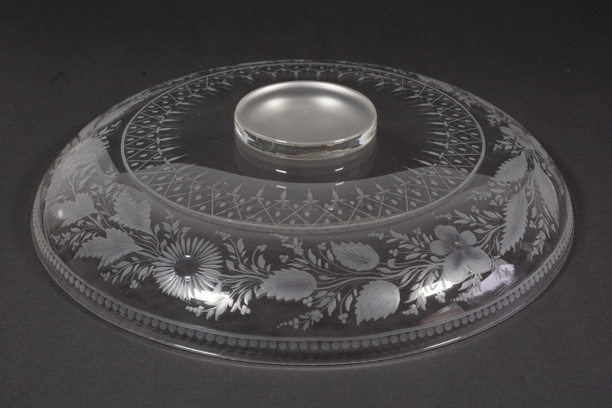 Decorative Engraved Crystal And Silver-plated Metal Bowl Cailar Bayard-photo-1