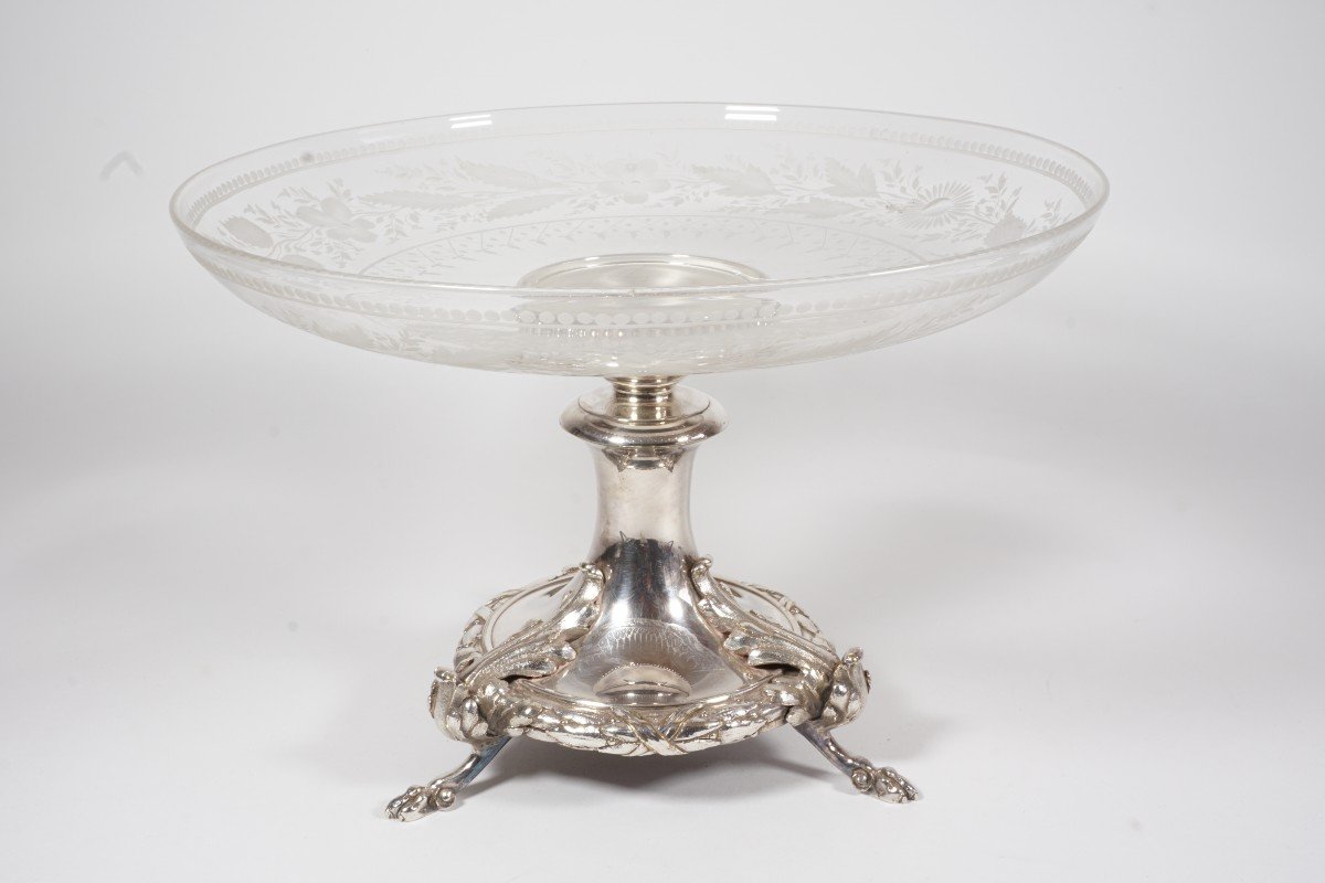 Decorative Engraved Crystal And Silver-plated Metal Bowl Cailar Bayard-photo-2