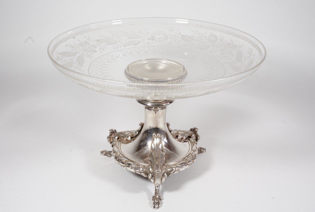 Decorative Engraved Crystal And Silver-plated Metal Bowl Cailar Bayard