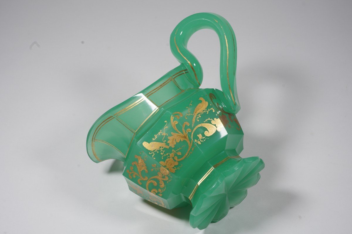 Milk Jug, Opaline Charles X Creamer, Green And Gold-photo-2