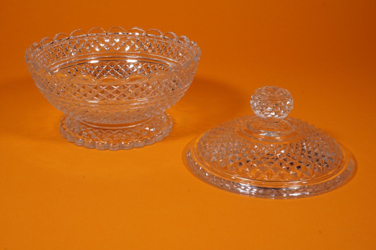 Baccarat Crystal Butter Dish, Sugar Bowl, Candy Dish, Diamants Biseaux-photo-3