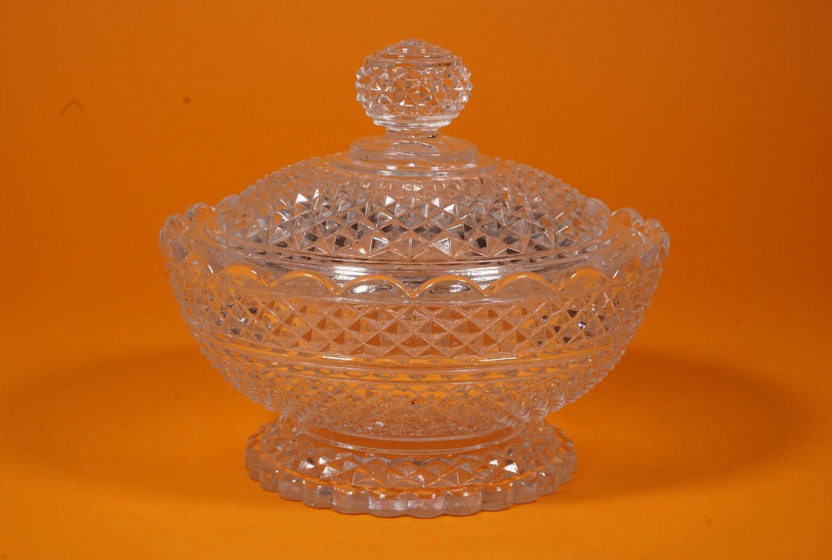 Baccarat Crystal Butter Dish, Sugar Bowl, Candy Dish, Diamants Biseaux