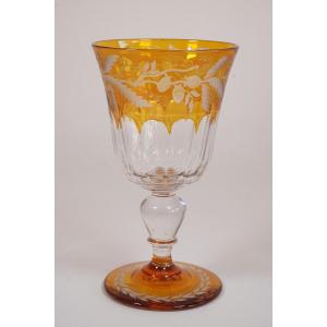 Verre Cristal Couleur Ambre Gravé XIX