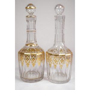 Paire de flacons, carafes Cristal Doré Charles X