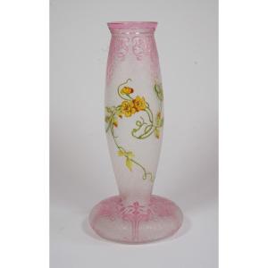 Baccarat Art Nouveau Vase Engraved And Enameled