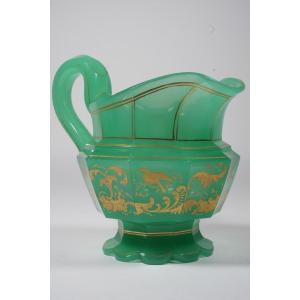 Milk Jug, Opaline Charles X Creamer, Green And Gold