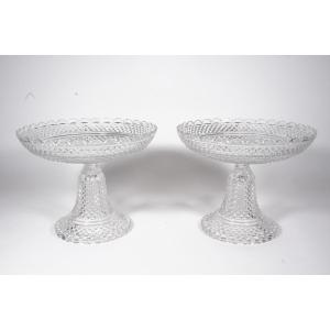 Pair Of Baccarat Crystal Dessert Cups Moulé Diamants Biseaux