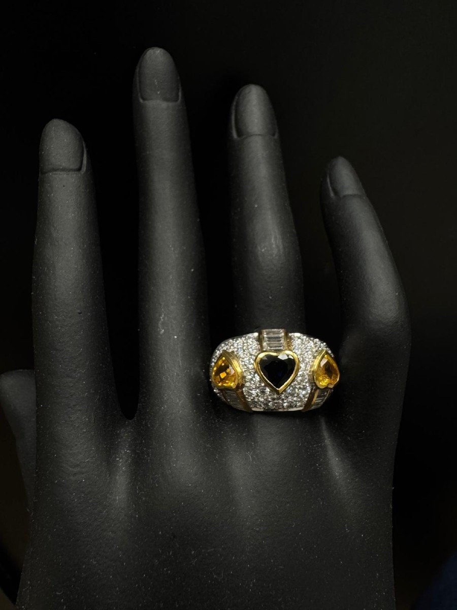 "bague En Or Jaune 18 Kt Avec Saphirs Et Diamants"-photo-2