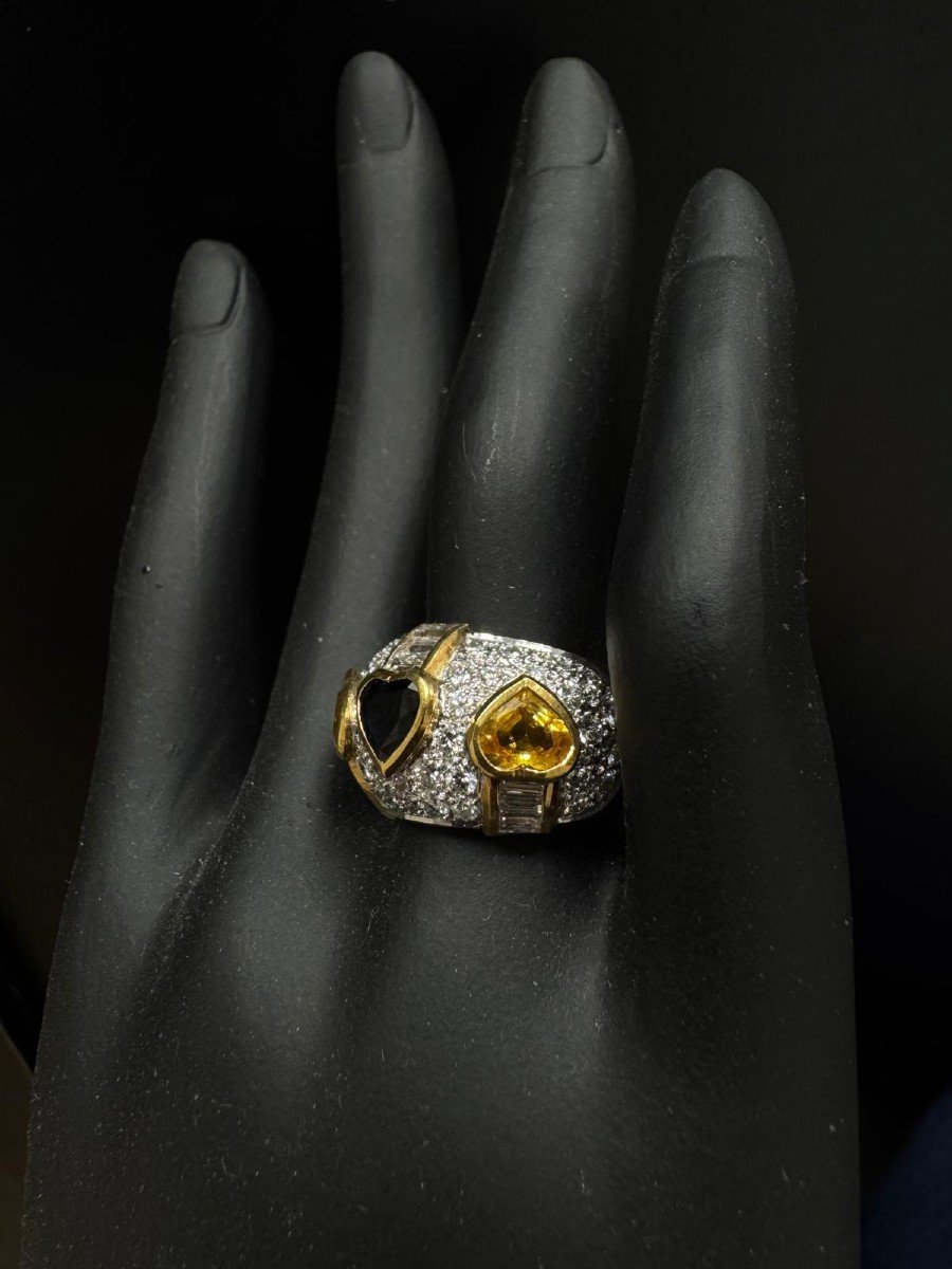 "bague En Or Jaune 18 Kt Avec Saphirs Et Diamants"-photo-3