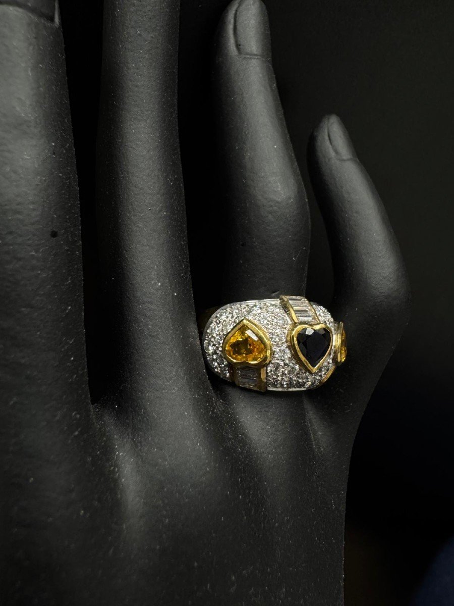 "bague En Or Jaune 18 Kt Avec Saphirs Et Diamants"-photo-4