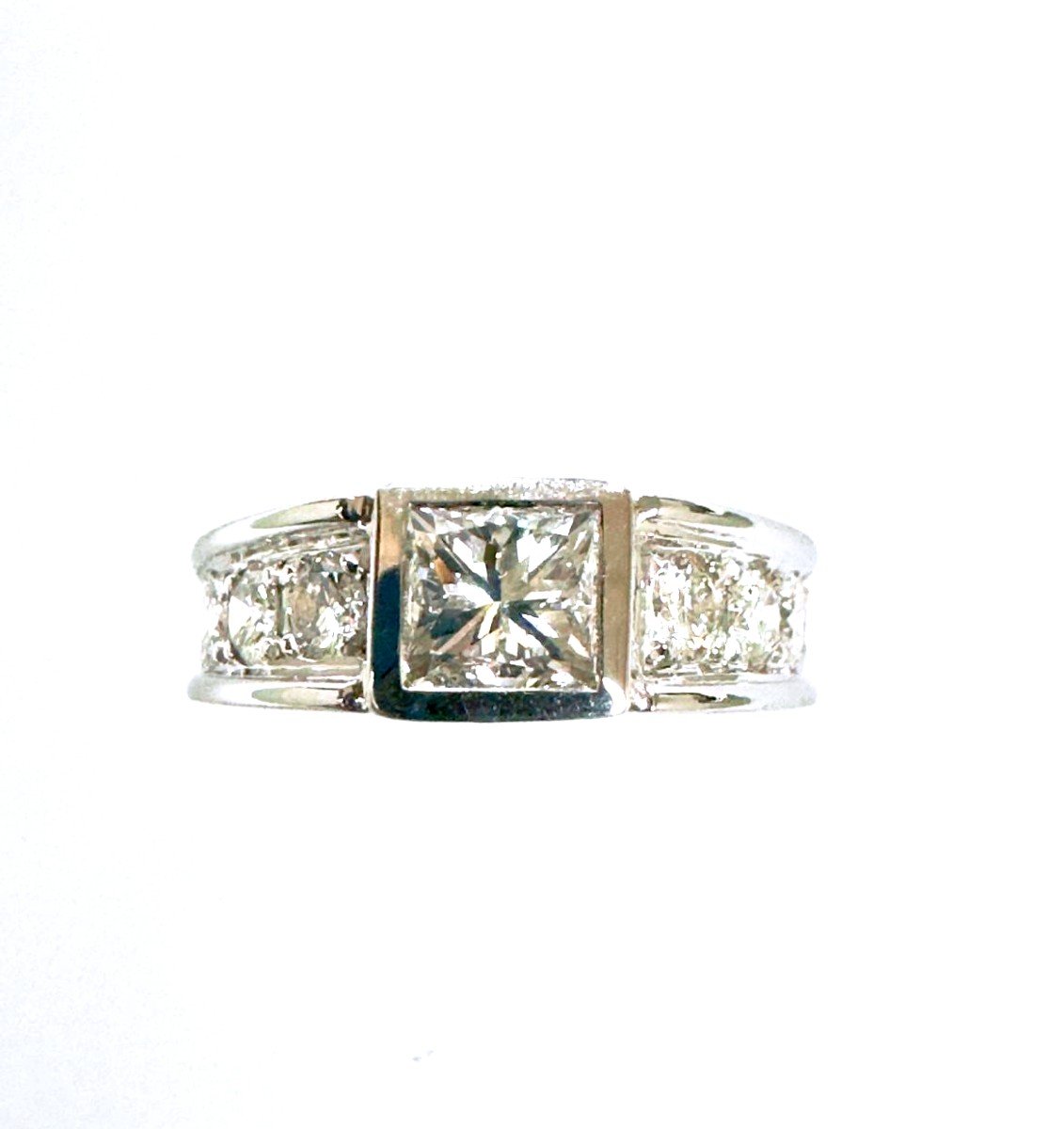 Bague Princesse & Diamants Rondes  Or Blanc 18kt-photo-3