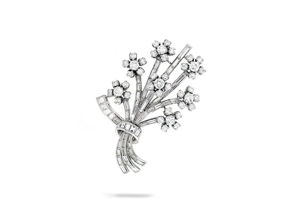 "vintage Platinum Brooch With Diamond"