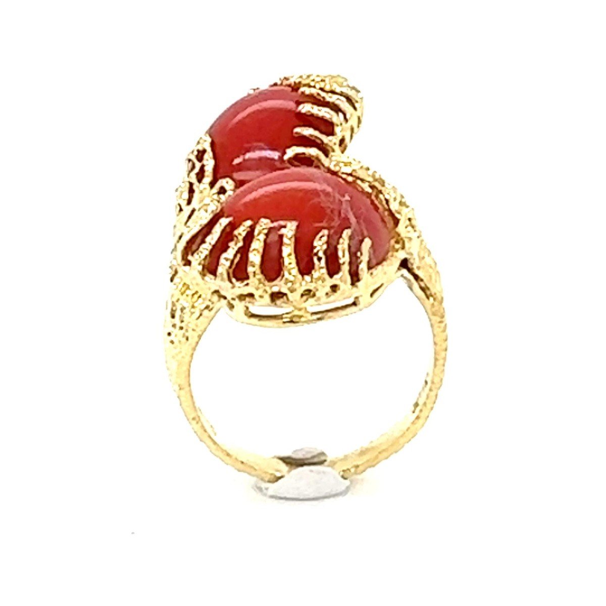 18 Carats Bague Or Jaune Corail Rouge-photo-2