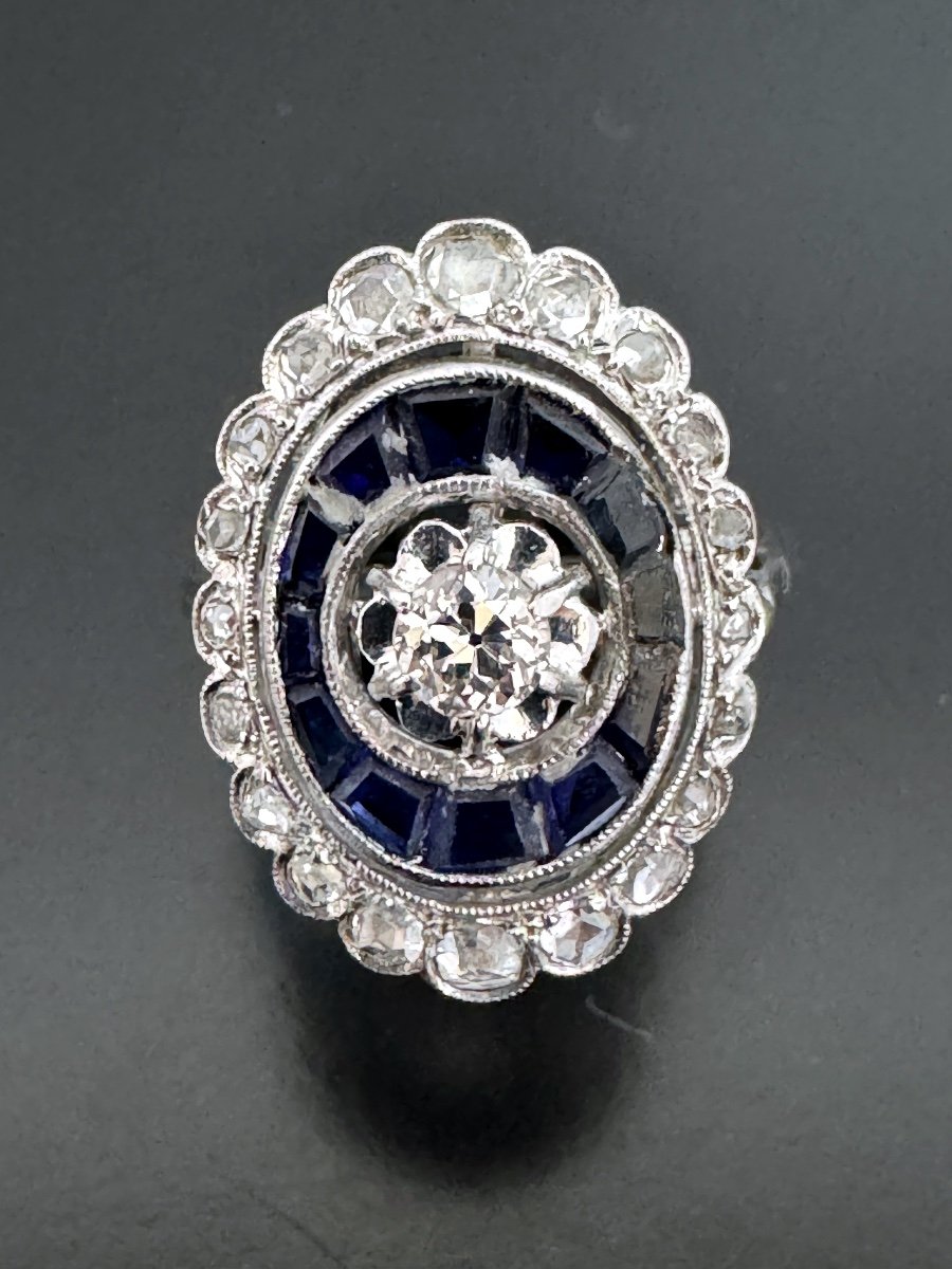 "vintage 18k White Gold Diamond And Sapphire Ring"