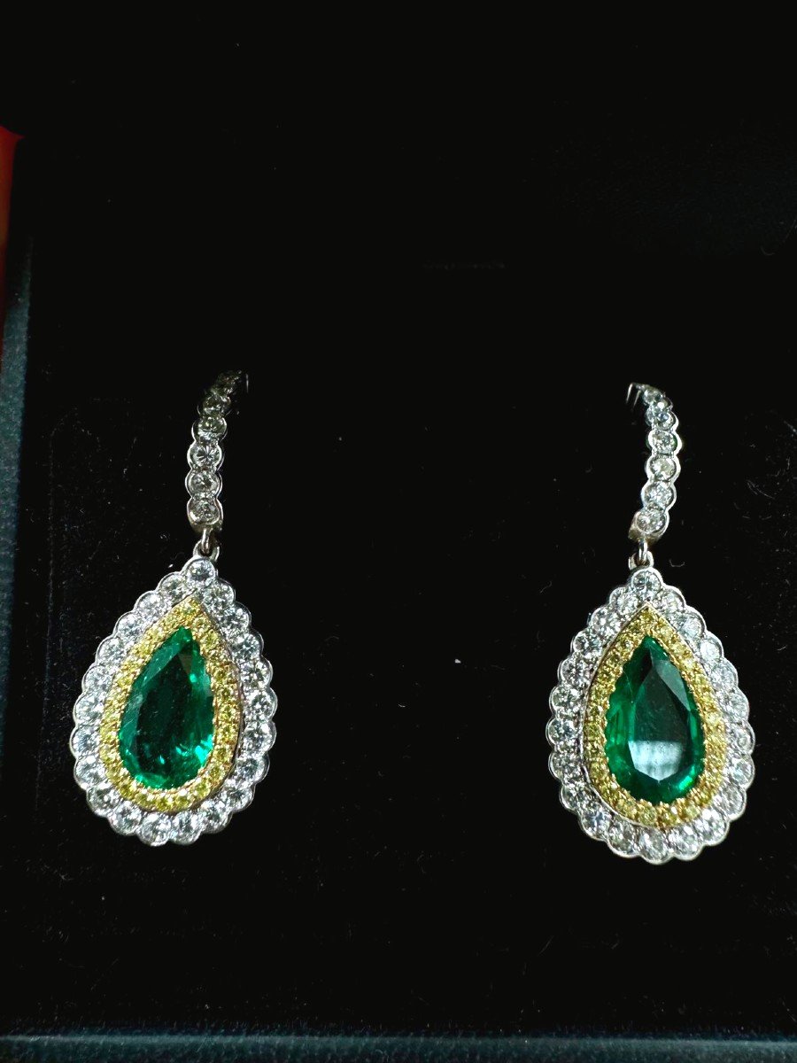 Gold, Zambian Emerald And Diamond Earrings-photo-2