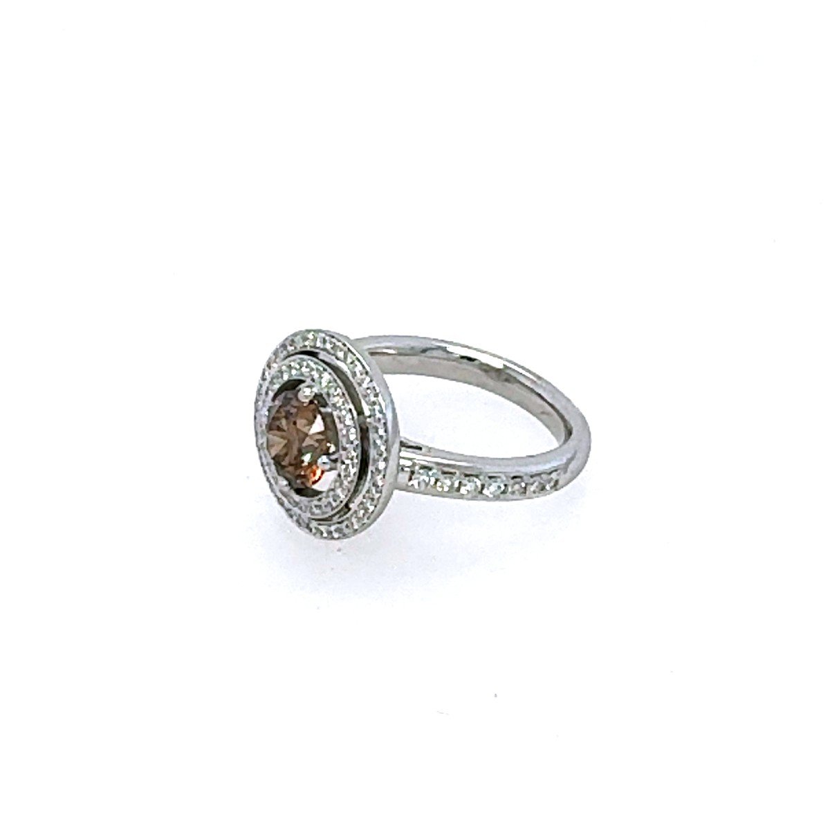 Bague en Or Blanc 18K avec Diamant Cognac Central et Diamants Blancs-photo-2