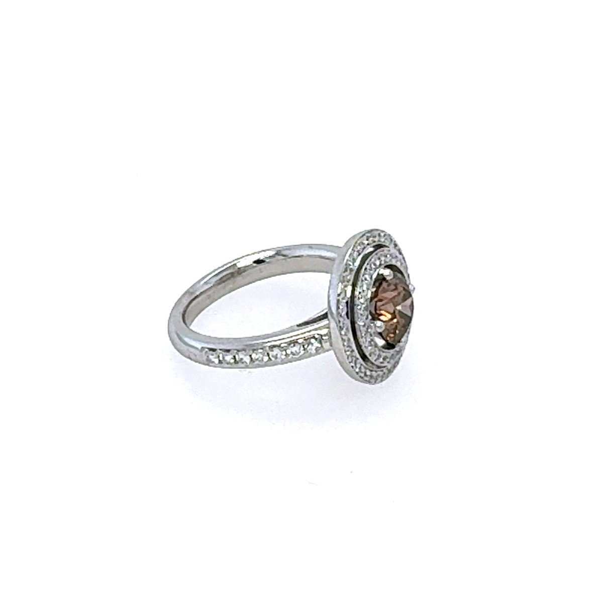 Bague en Or Blanc 18K avec Diamant Cognac Central et Diamants Blancs-photo-3