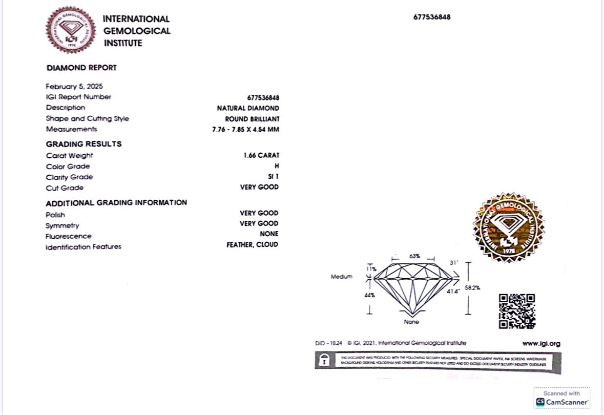 Diamant Rond 1.66 Carat H Si1 - Certifié-photo-4