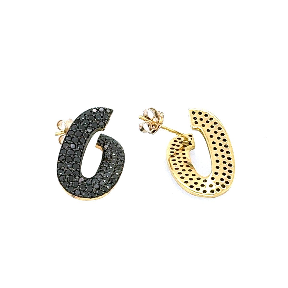 18k Yellow Gold & Black Diamond Earrings-photo-2