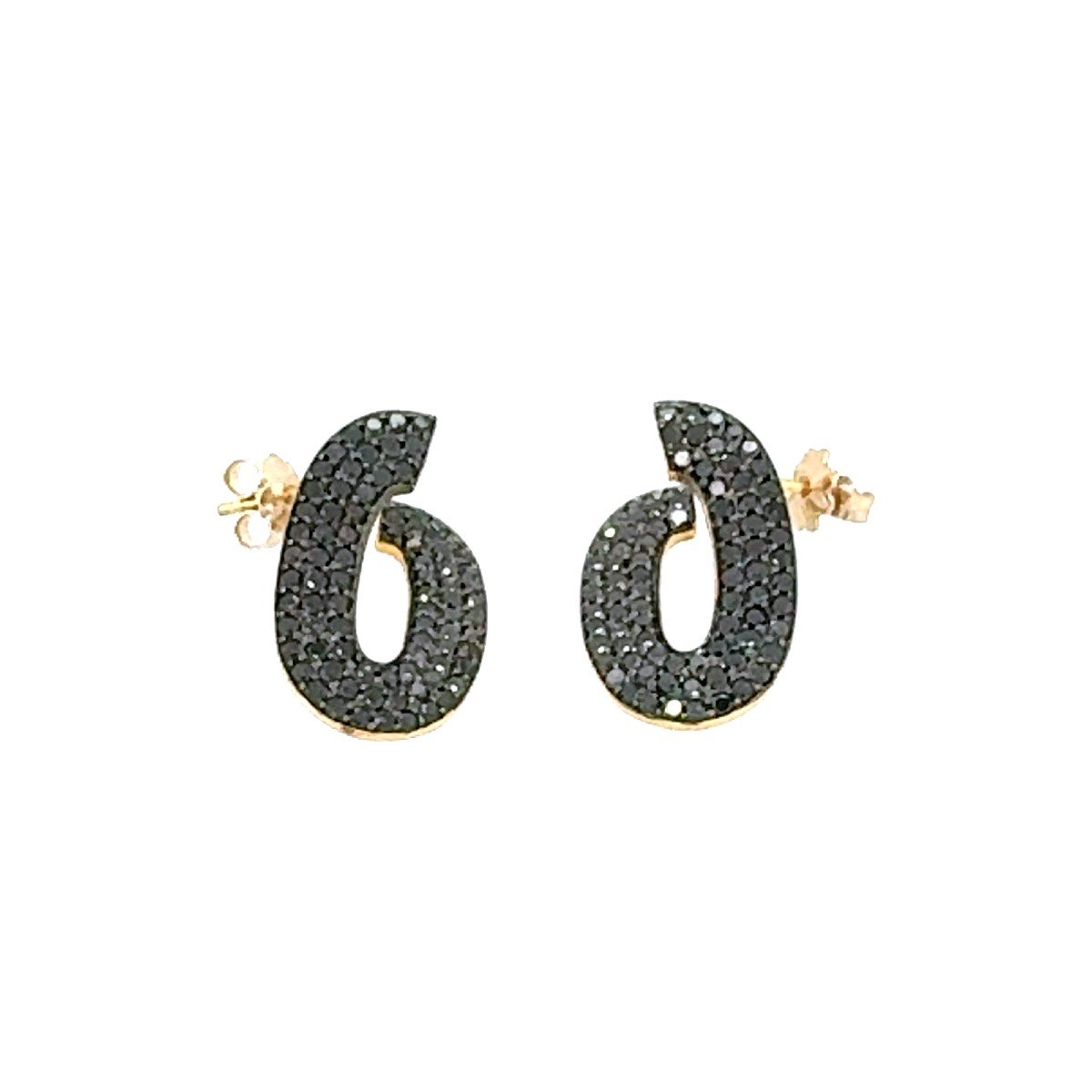 18k Yellow Gold & Black Diamond Earrings-photo-3