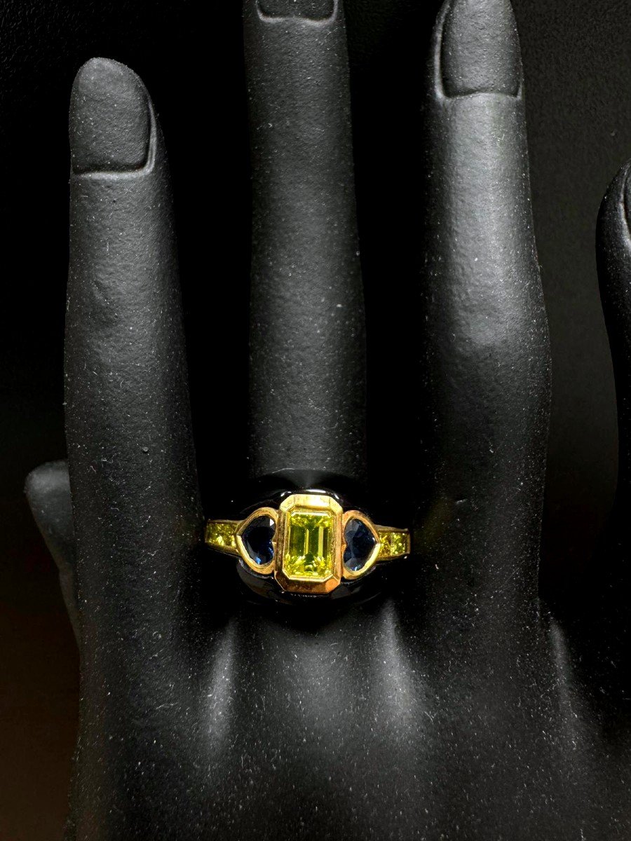 Bague Or Jaune Onyx, Diamants & Saphir-photo-1