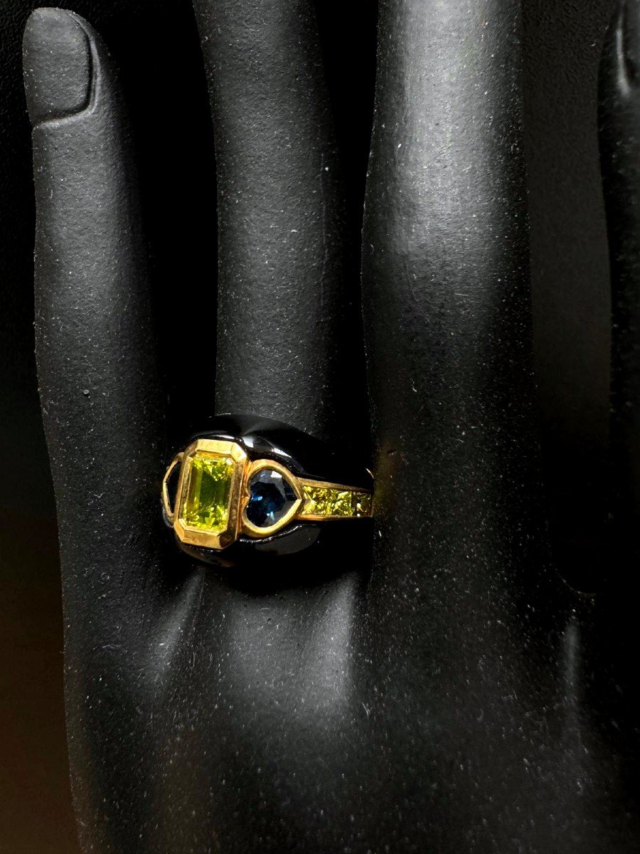 Bague Or Jaune Onyx, Diamants & Saphir-photo-2